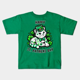 Shamrock Irish Cat Graphic Saint Patrick Day for Cat Lovers Kids T-Shirt